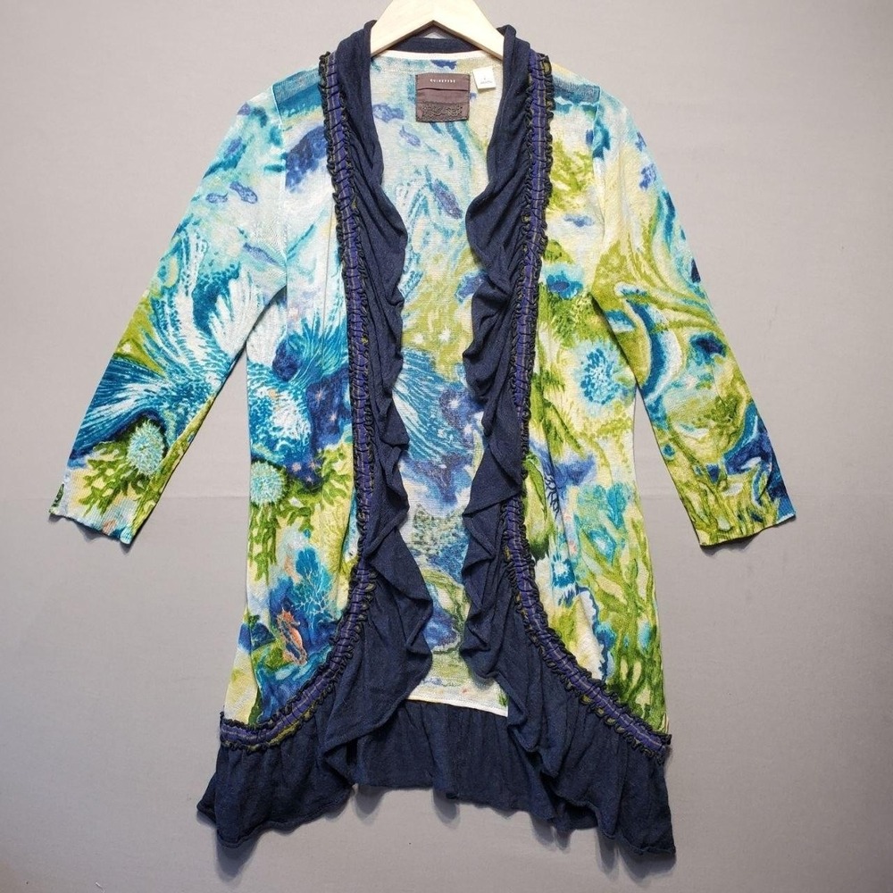 Guinevere Antropologie Sea Goddess Open‎ Front Cardigan Womens S Blue Green Boho